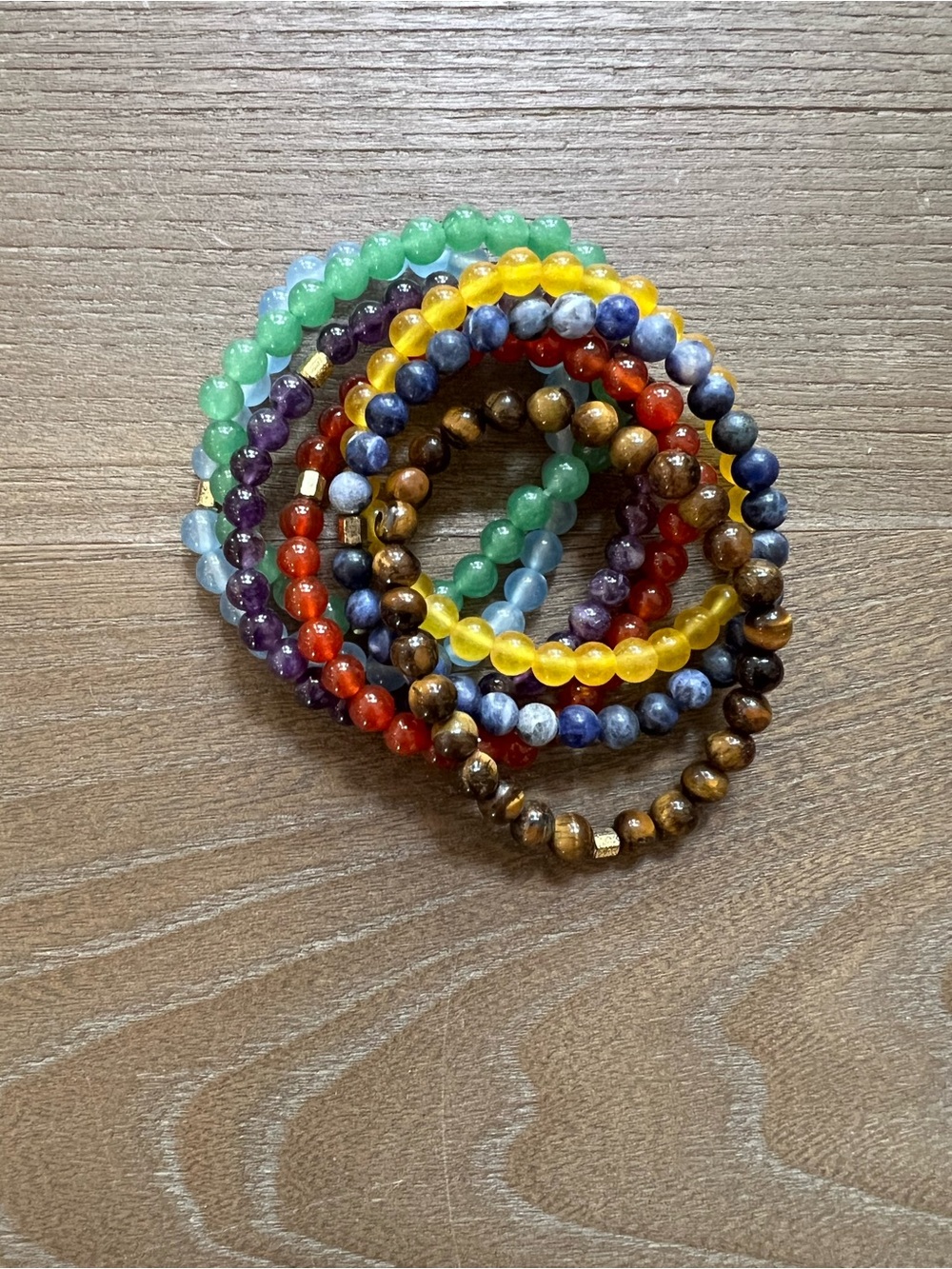 Stackable Multicolor Beaded Stretch Bracelets - Set of 7